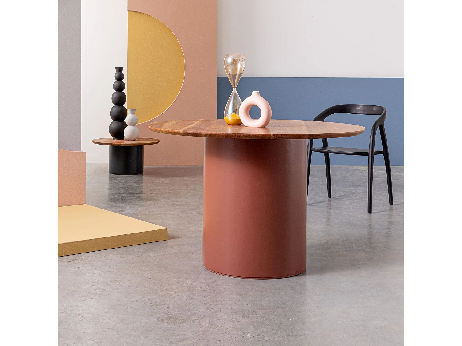 Table ronde contemporaine D115 4 places en acacia - SAJO