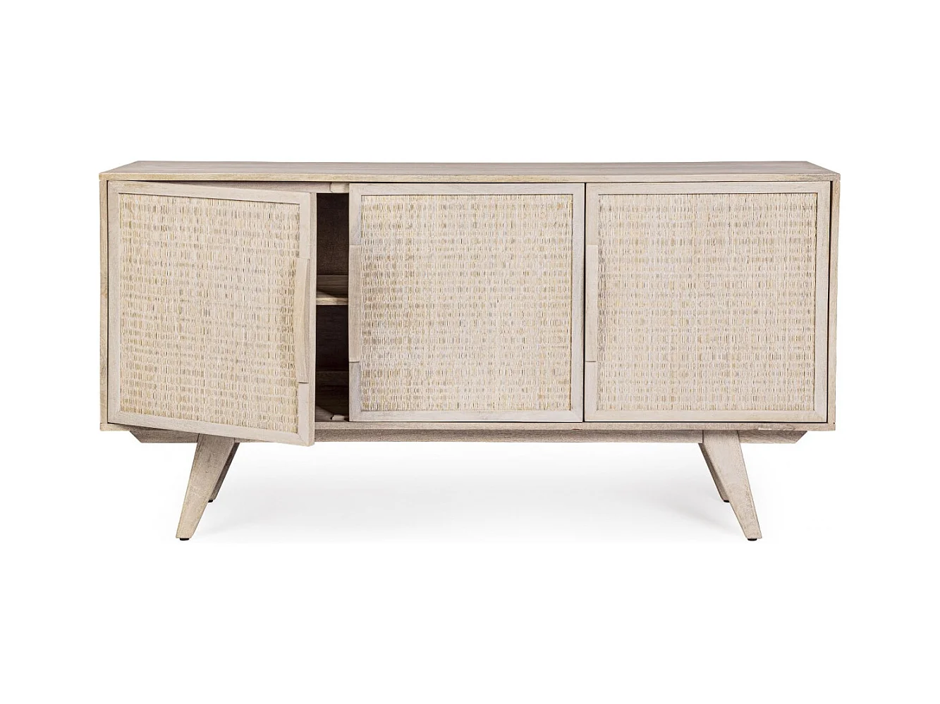 Buffet bas en bois de manguier blanchi 3 portes - SHANNA