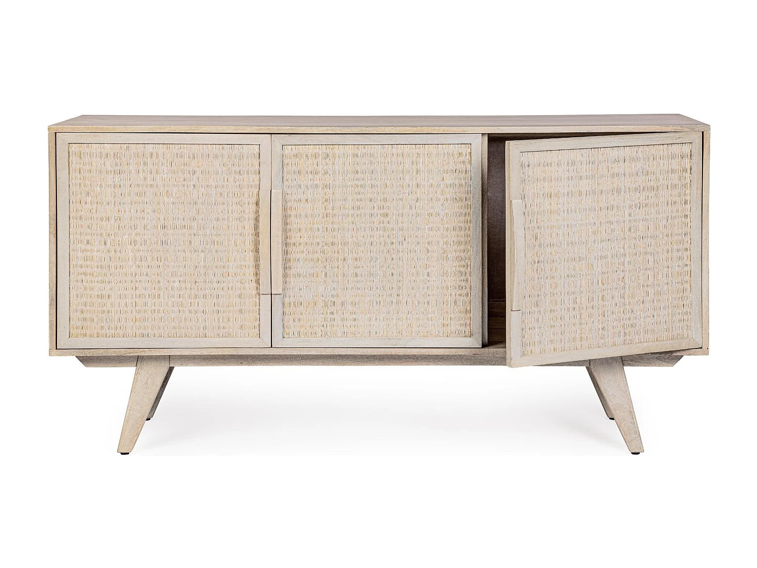 Buffet bas en bois de manguier blanchi 3 portes - SHANNA