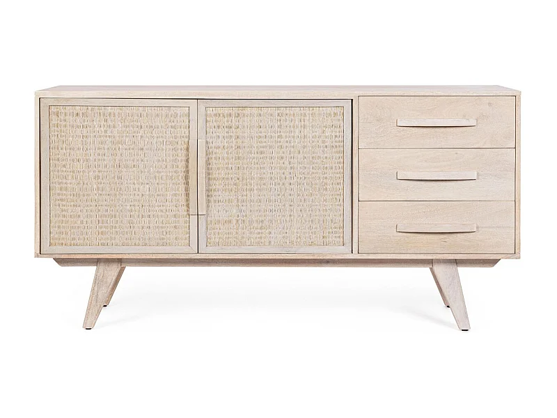 Buffet bas en bois de manguier blanchi 2 portes 3 tiroirs - SHANNA