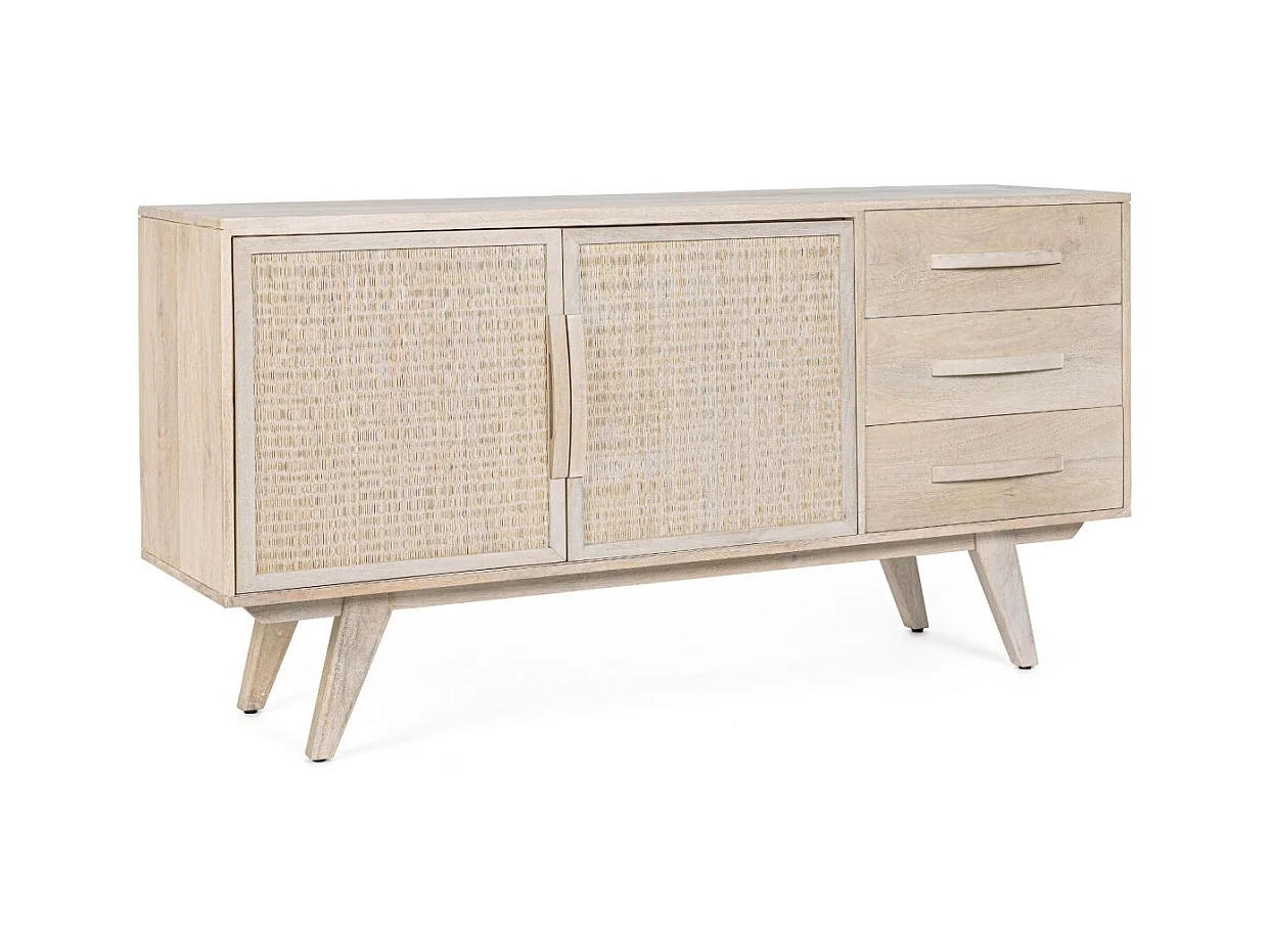 Buffet bas en bois de manguier blanchi 2 portes 3 tiroirs - SHANNA