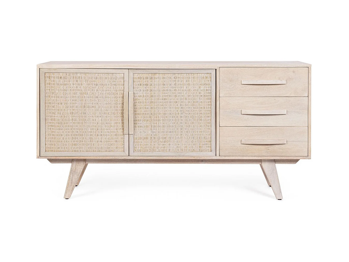 Buffet bas en bois de manguier blanchi 2 portes 3 tiroirs - SHANNA