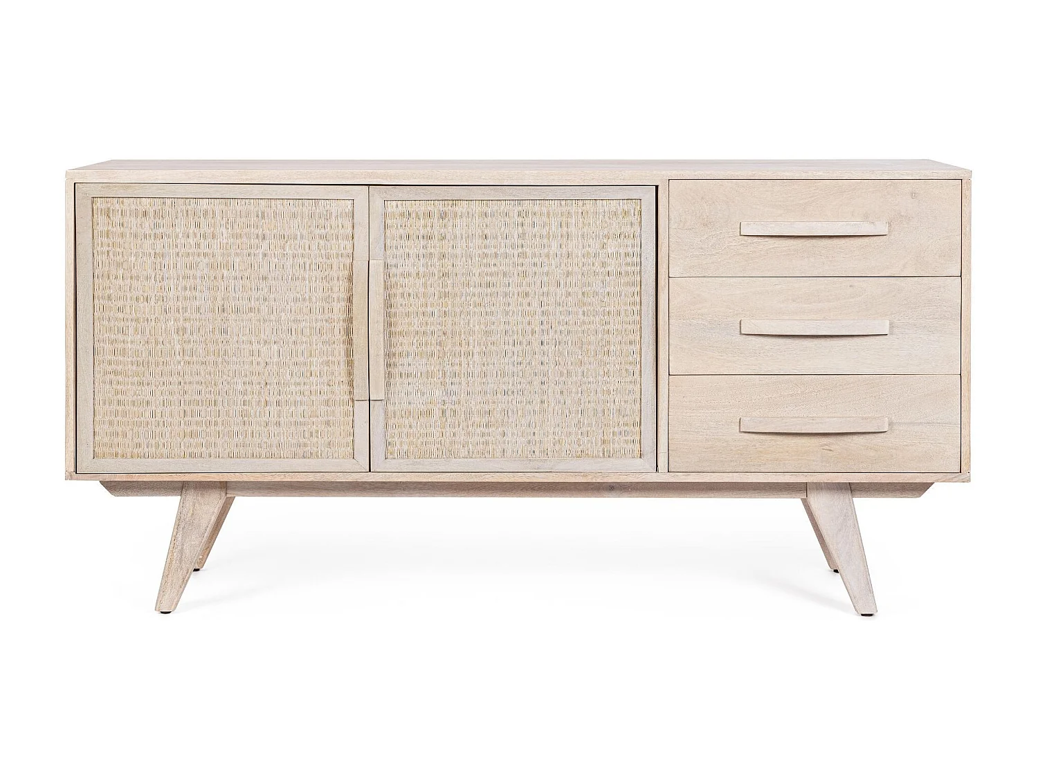 Buffet bas en bois de manguier blanchi 2 portes 3 tiroirs - SHANNA