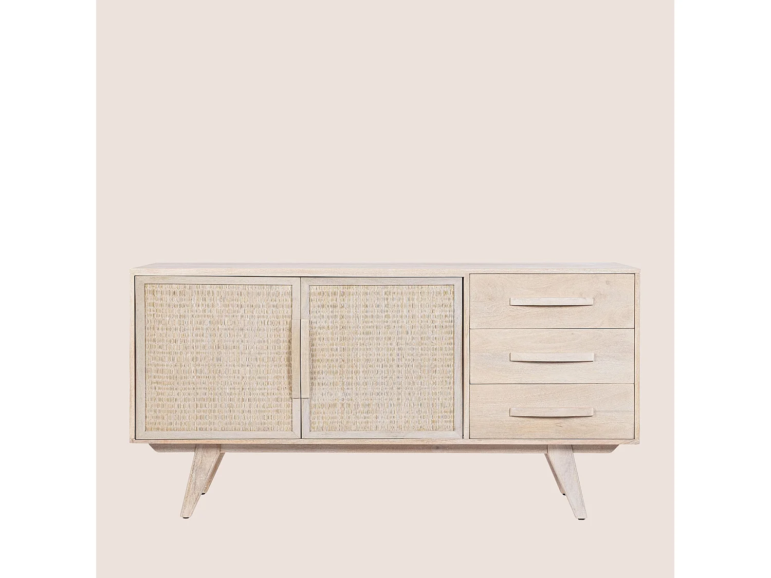 Buffet bas en bois de manguier blanchi 2 portes 3 tiroirs - SHANNA