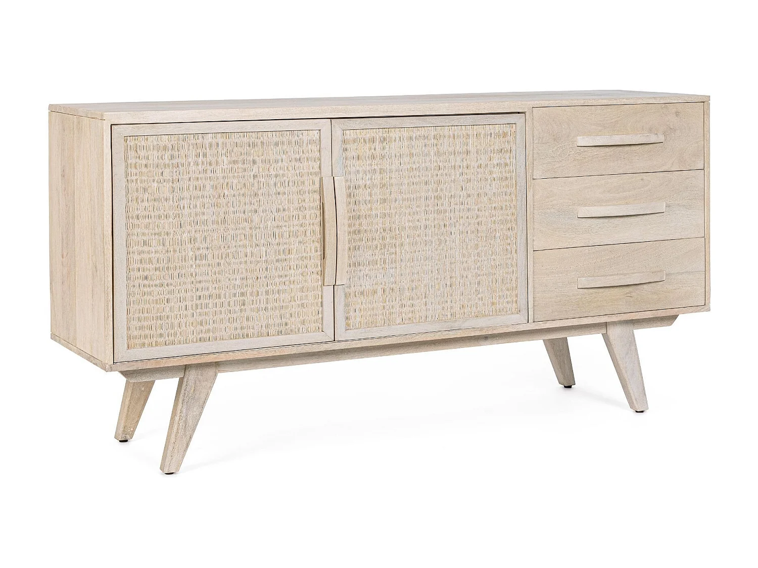 Buffet bas en bois de manguier blanchi 2 portes 3 tiroirs - SHANNA