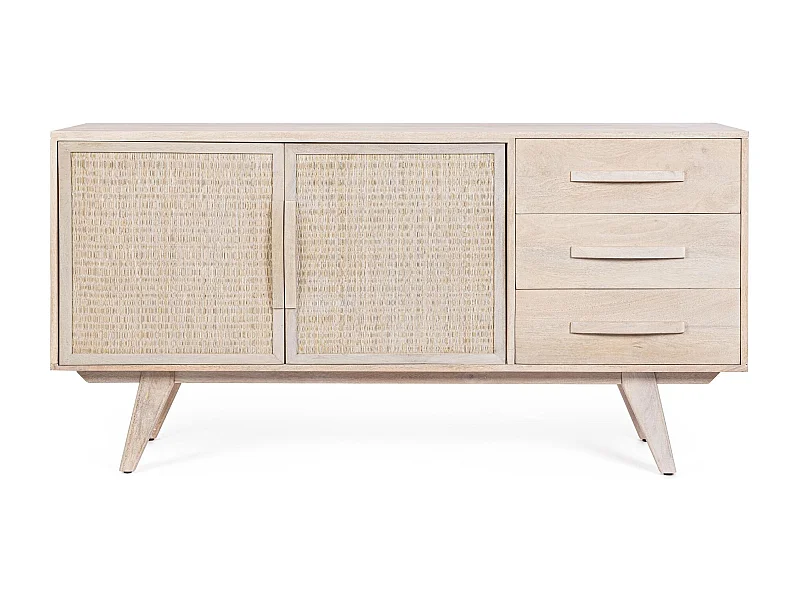 Buffet bas en bois de manguier blanchi 2 portes 3 tiroirs - SHANNA