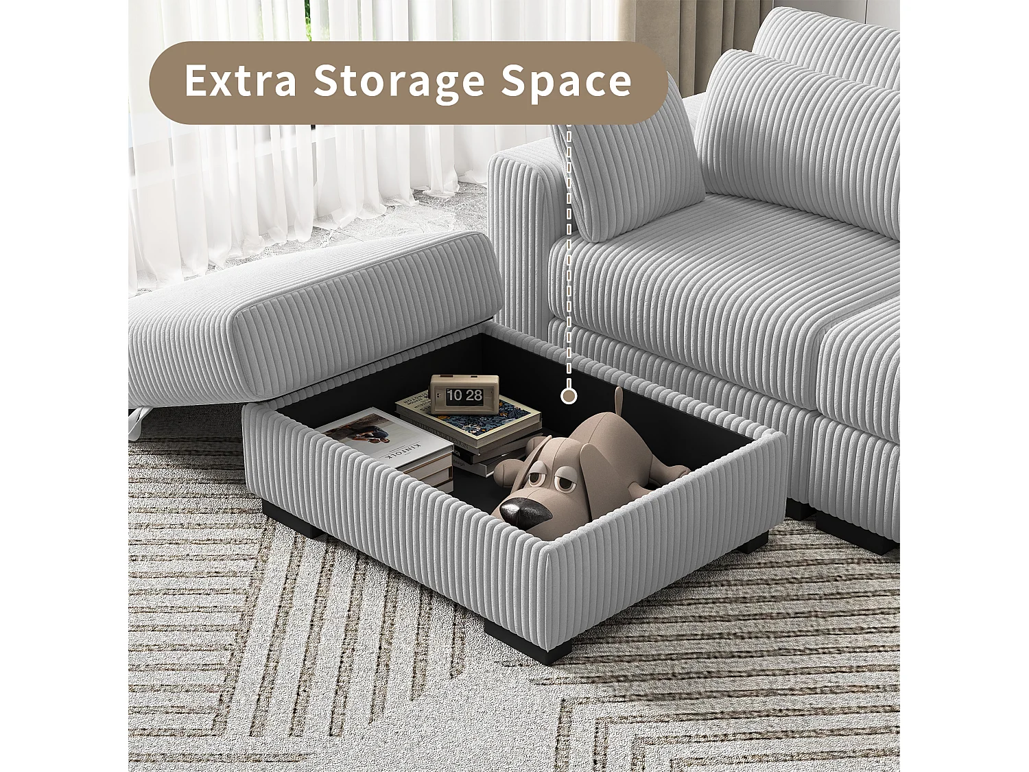 Canapé modulable en velours côtelé gris, combinaison d'accoudoirs gauche et droit, canapé de salon à épissure libre