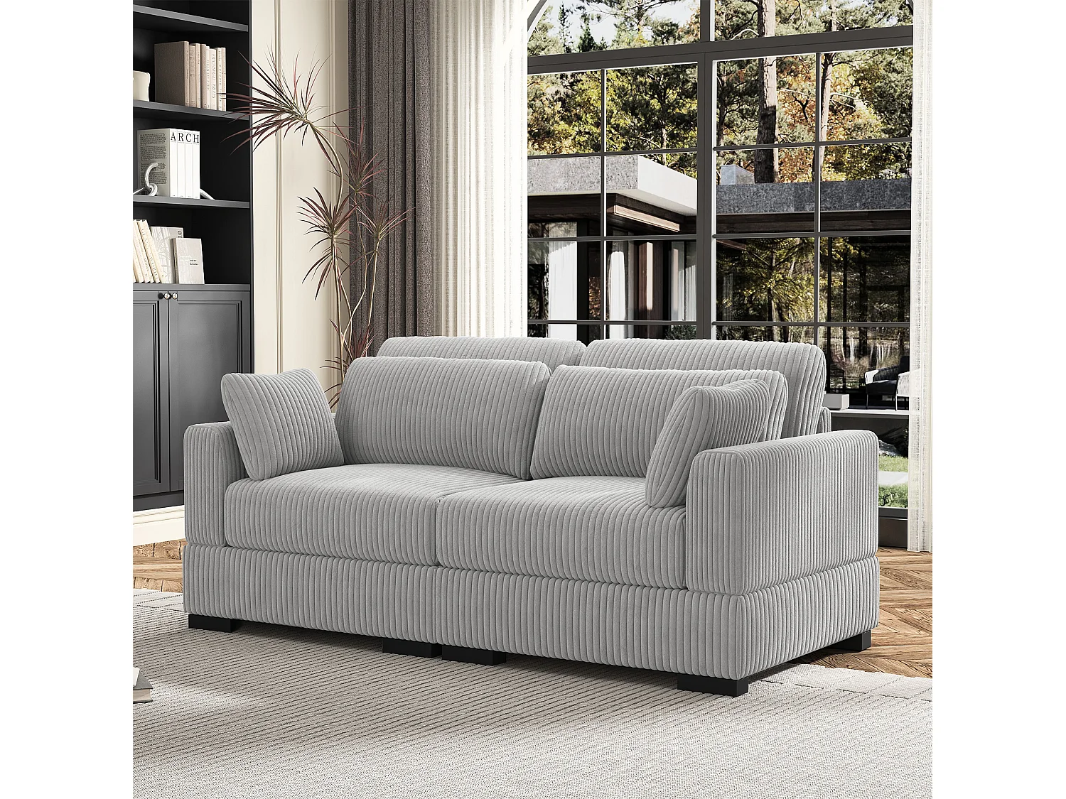 Graues Cord-Sofa mit Armlehnen links und rechts, frei kombinierbar