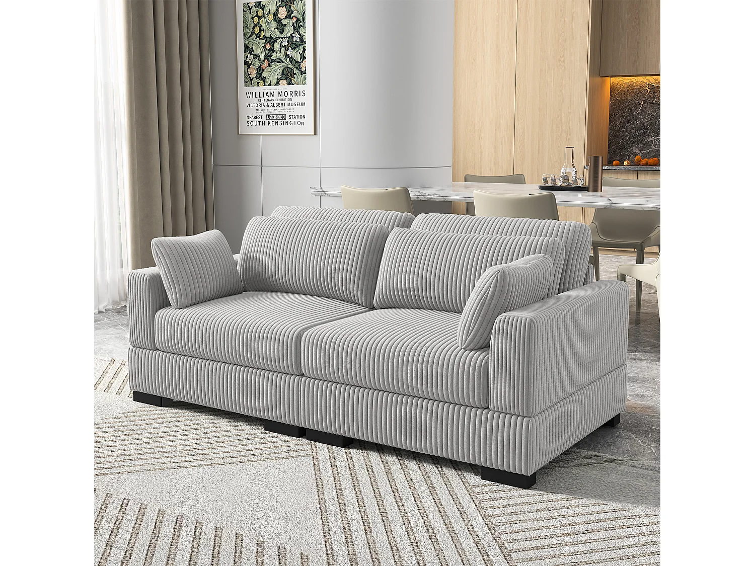 Graues Cord-Sofa mit Armlehnen links und rechts, frei kombinierbar