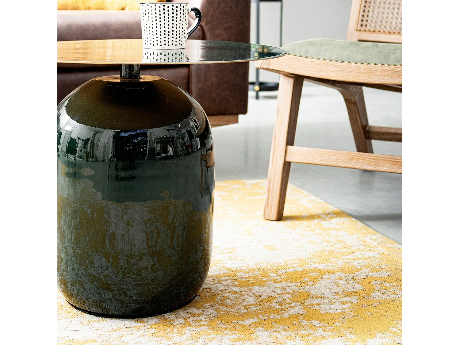 Bout de canapé rond en métal émaillé vert D50 - MANILA