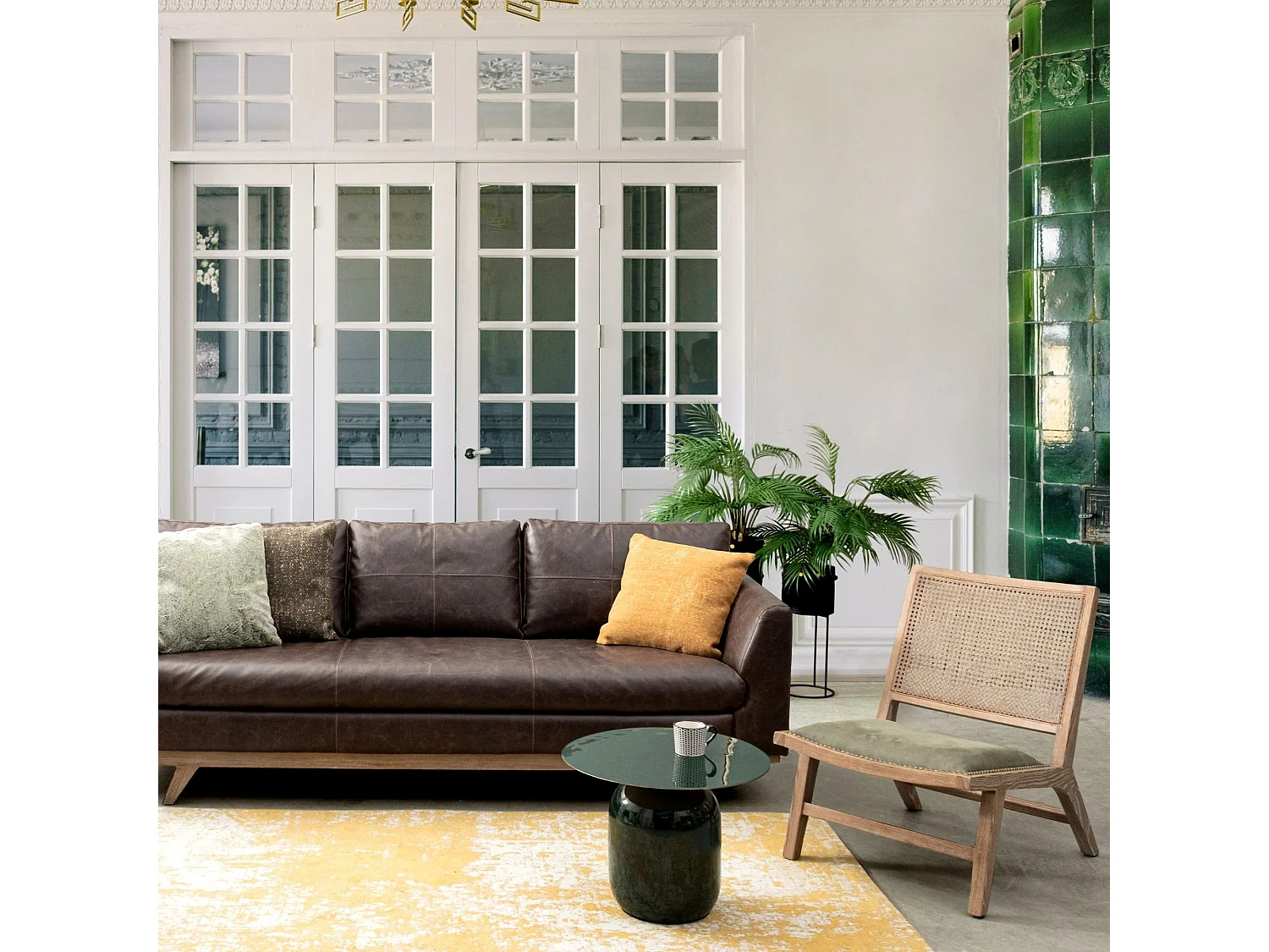 Bout de canapé rond en métal émaillé vert D50 - MANILA