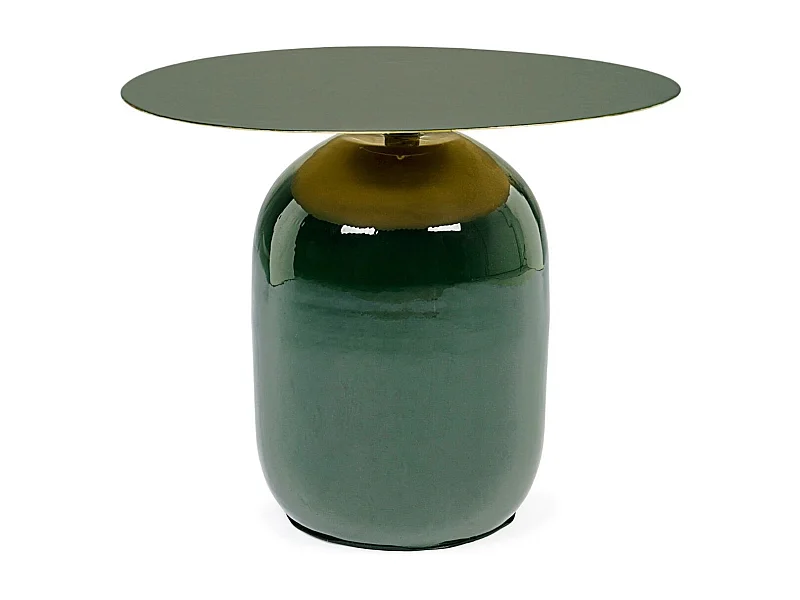 Bout de canapé rond en métal émaillé vert D50 - MANILA