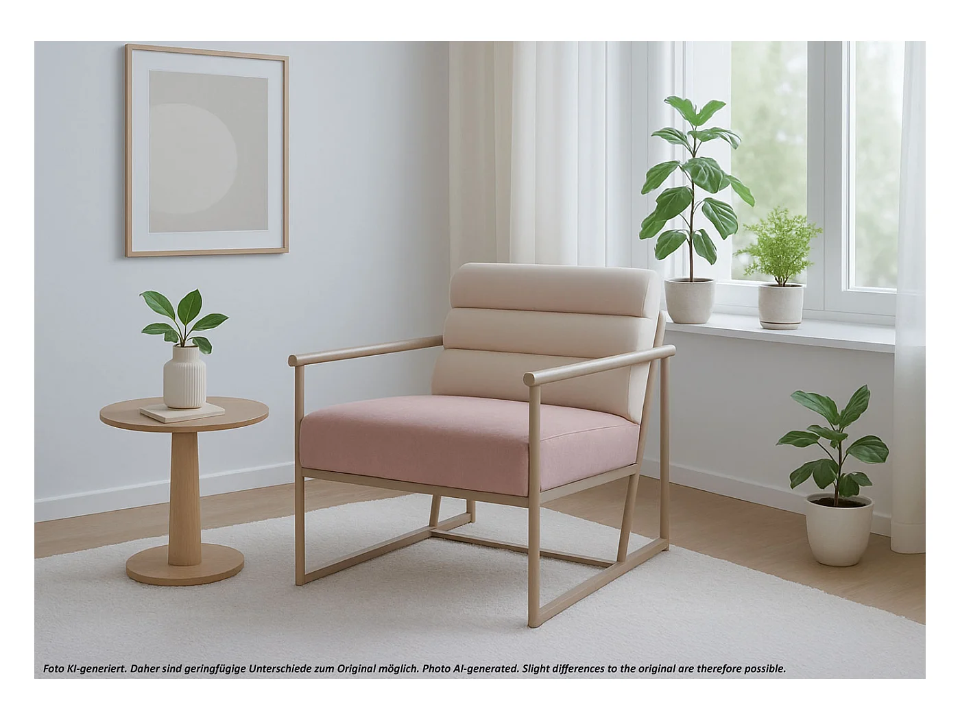 Fotel wypoczynkowy MCW-O38,  beżowy, tapicerka różowa