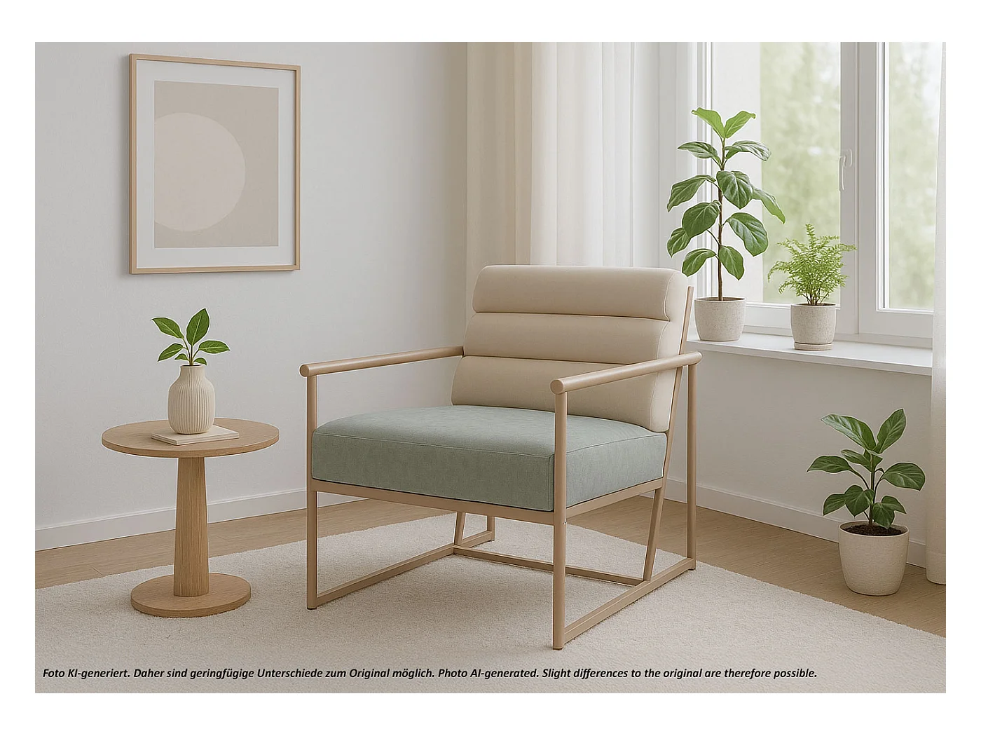 Fotel wypoczynkowy MCW-O38,  beżowa, niebiesko-zielona tapicerka