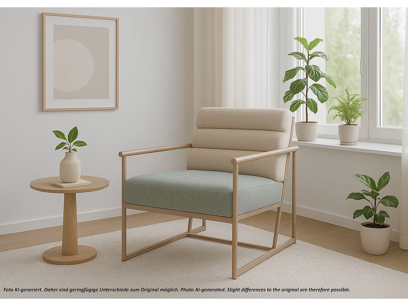 Fauteuil de salon MCW-O38,  beige, rembourrage bleu-vert