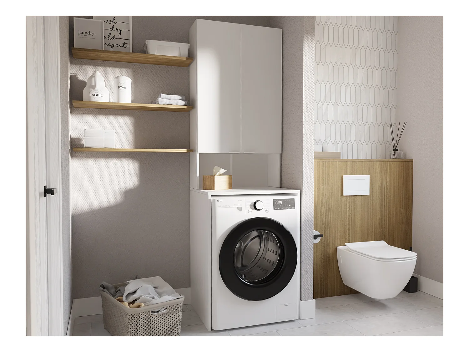 Armoire pour Machine À Laver Meuble De Rangement Salle De Bain 65 x 90 x 56 cm