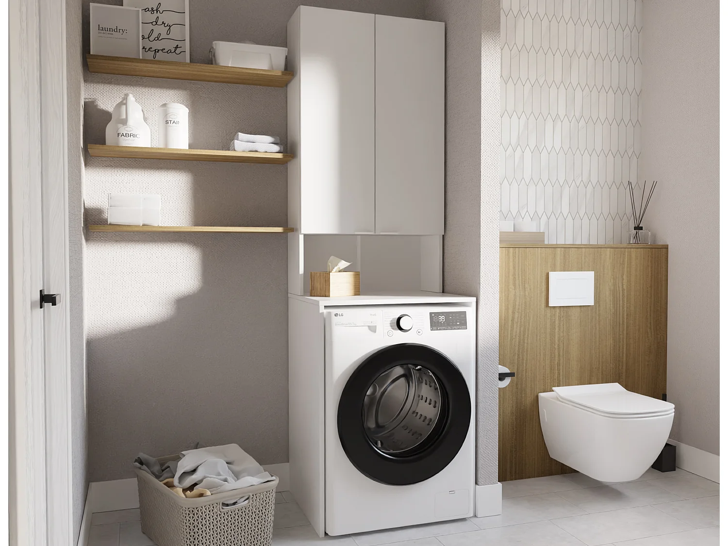 Armoire pour Machine À Laver Meuble De Rangement Salle De Bain 65 x 90 x 56 cm