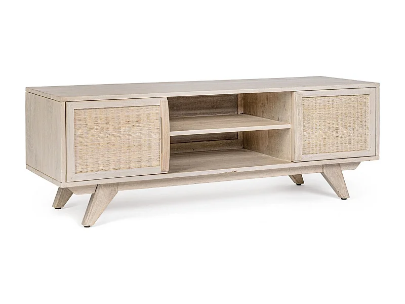 Meuble TV en bois de manguier blanchi 2 portes 2 niches - SHANNA