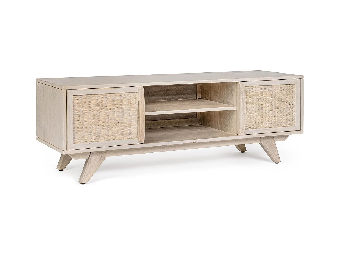 Meuble TV en bois de manguier blanchi 2 portes 2 niches - SHANNA