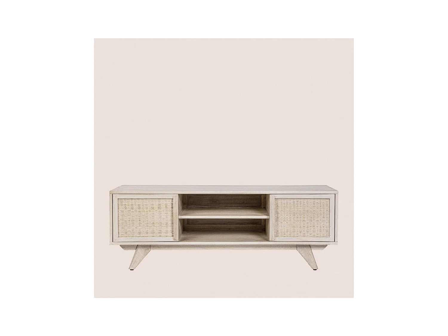 Meuble TV en bois de manguier blanchi 2 portes 2 niches - SHANNA