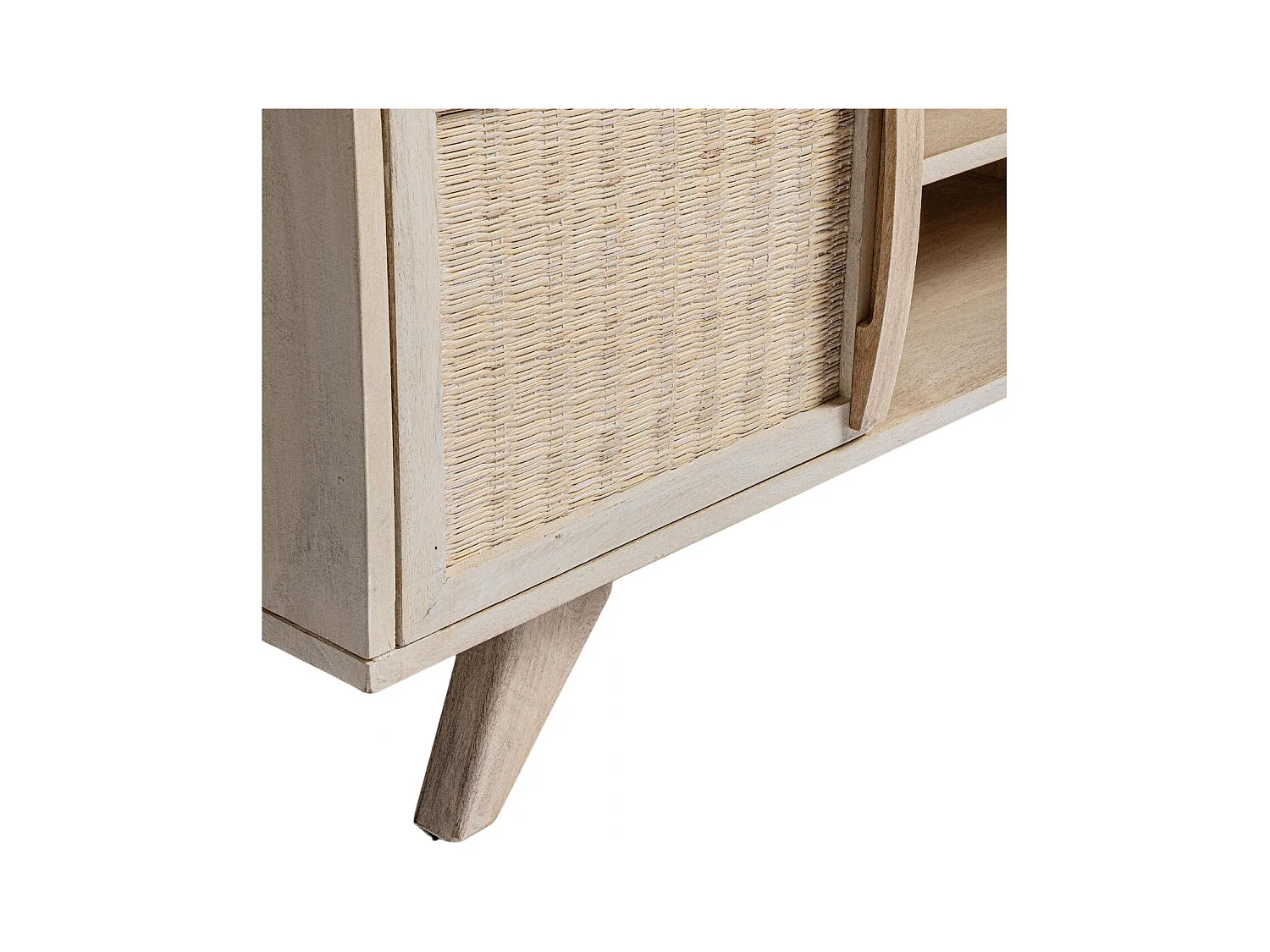 Meuble TV en bois de manguier blanchi 2 portes 2 niches - SHANNA