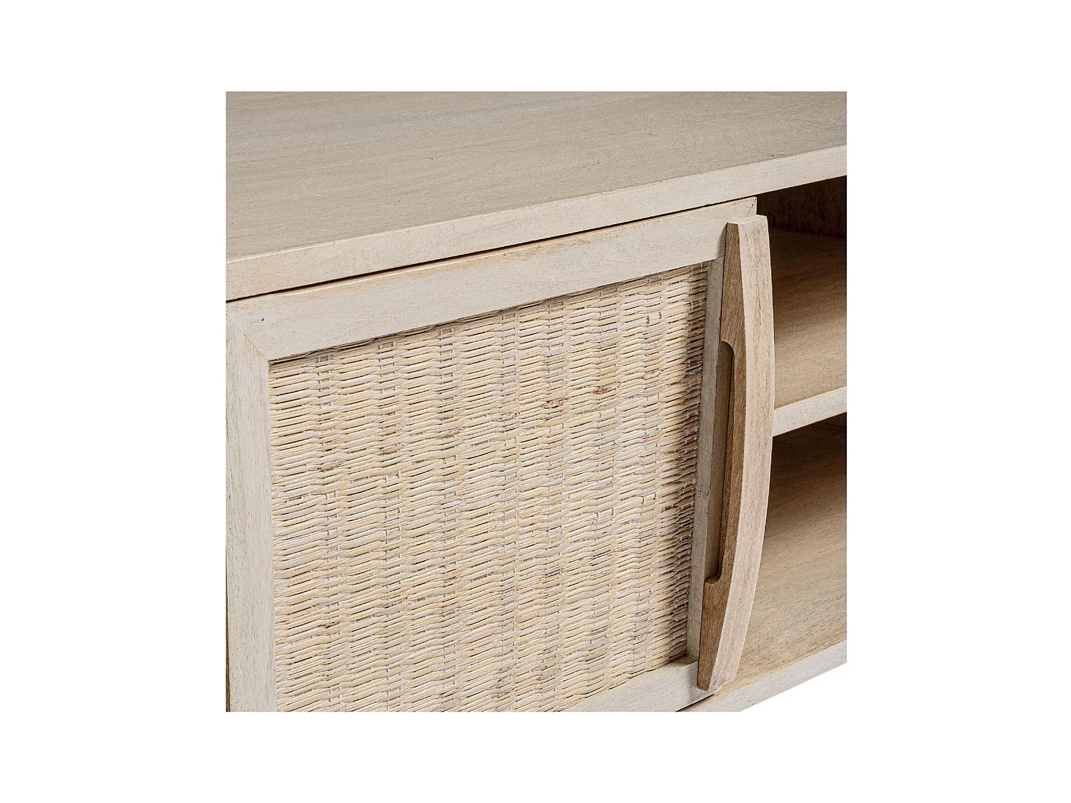 Meuble TV en bois de manguier blanchi 2 portes 2 niches - SHANNA