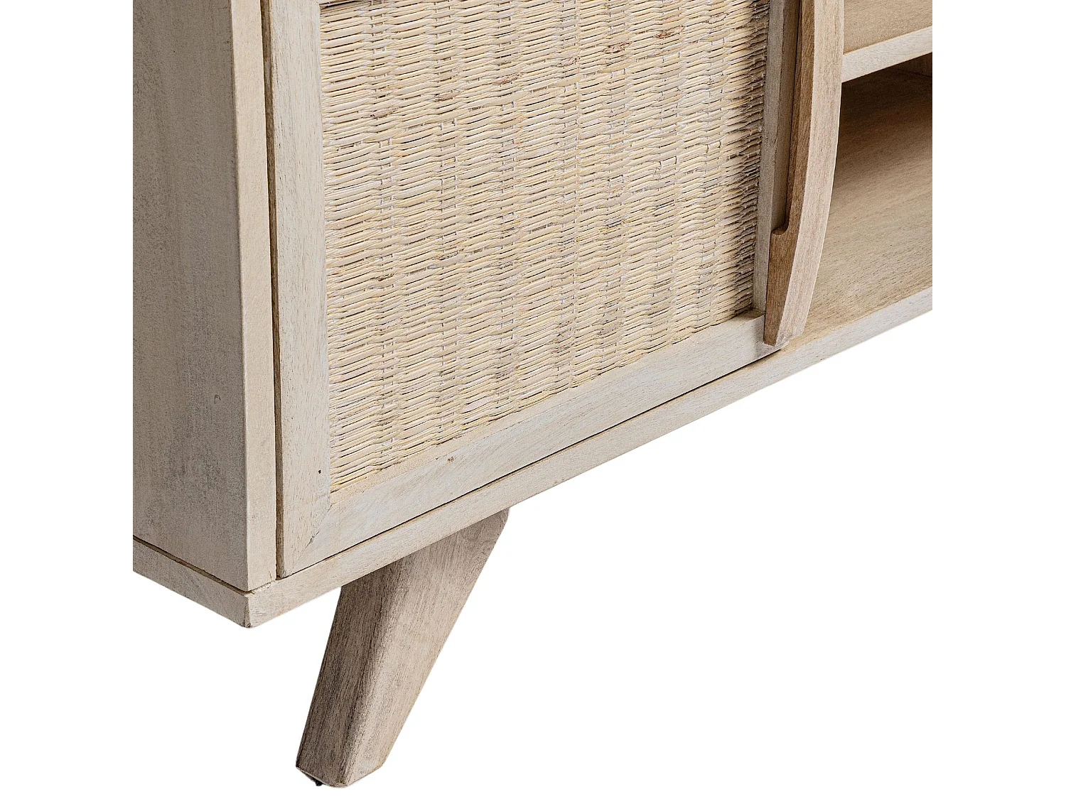 Meuble TV en bois de manguier blanchi 2 portes 2 niches - SHANNA