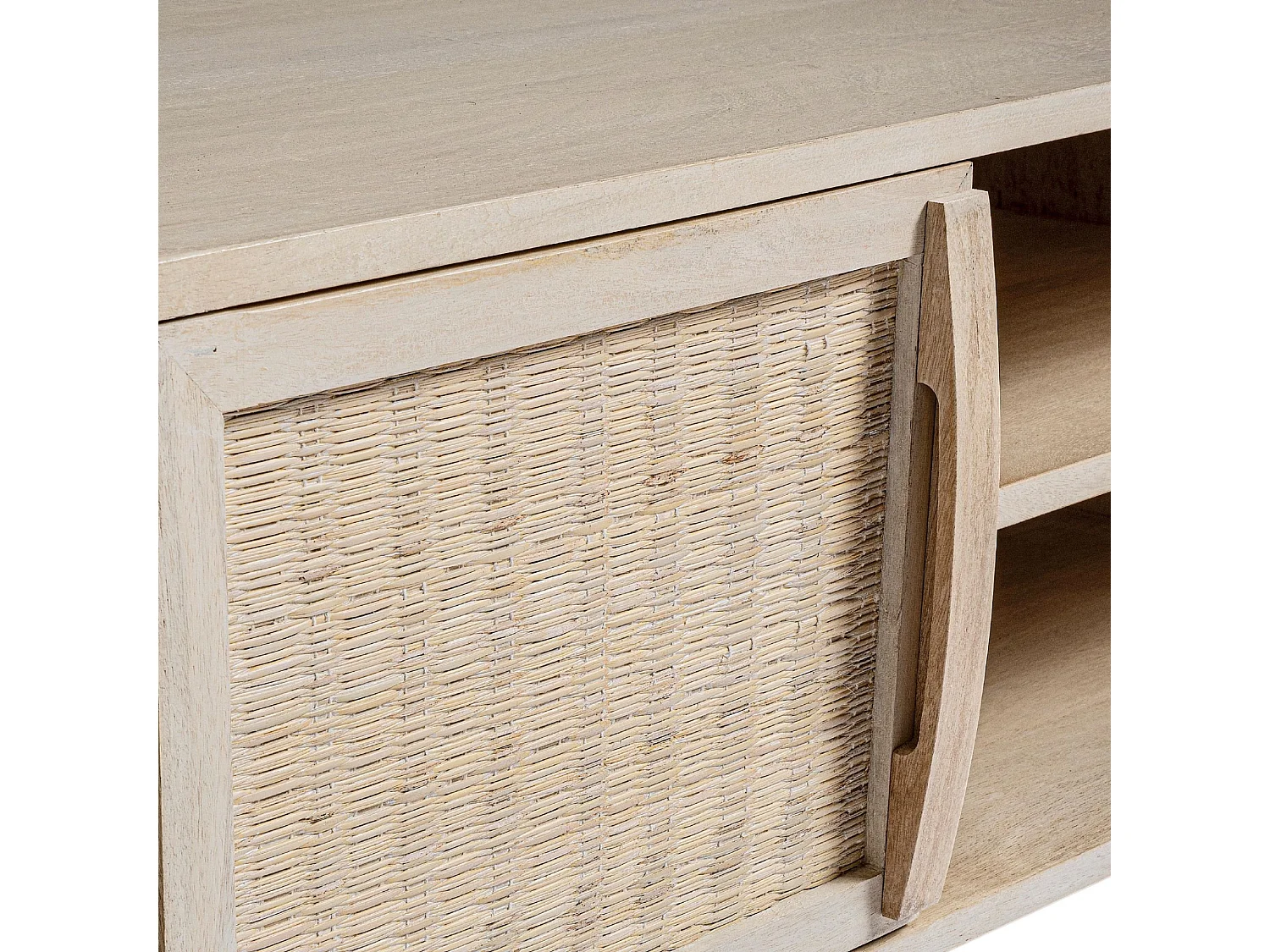 Meuble TV en bois de manguier blanchi 2 portes 2 niches - SHANNA