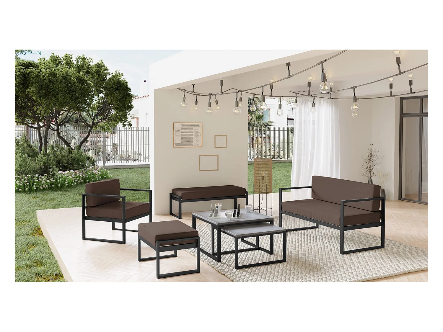 Gartenhocker- mit wasserabweisendem Stoff - Braun/Schwarz - DYWILLY