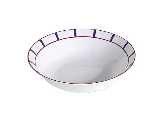 Saladier Basque Bleu 26cm Nova Styl - Porcelaine Blanche - Décor Rouge et Bleu