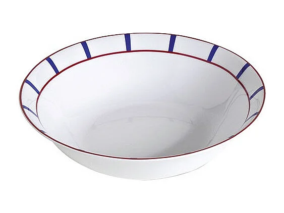 Saladier Basque Bleu 26cm Nova Styl - Porcelaine Blanche - Décor Rouge et Bleu
