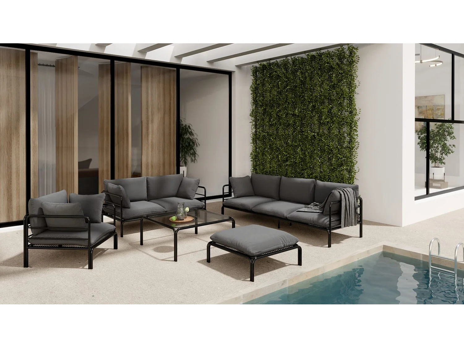 Garten-Sofa 3-Sitzer - wasserabweisend - anthrazit/schwarz - WORCULLY
