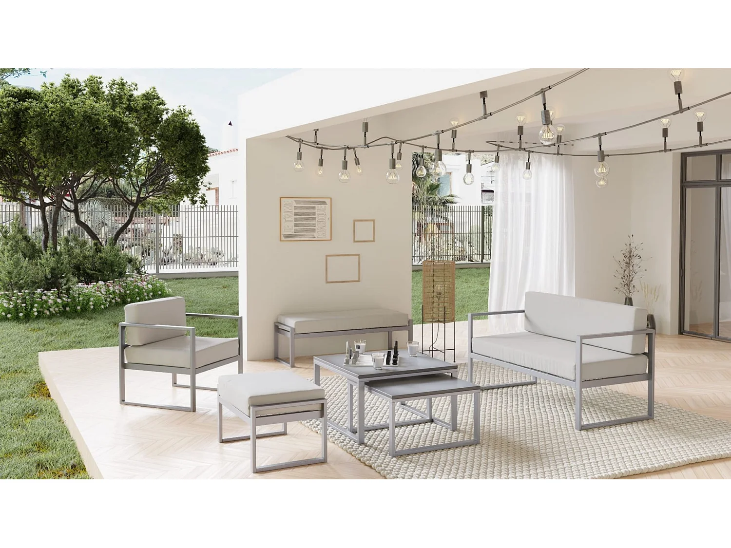 Garten-Sofa 2-Sitzer - wasserabweisend - grau/graues -DYWILLY