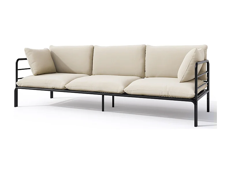 Garten-Sofa 3-Sitzer - wasserabweisend - beige/schwarz - WORCULLY