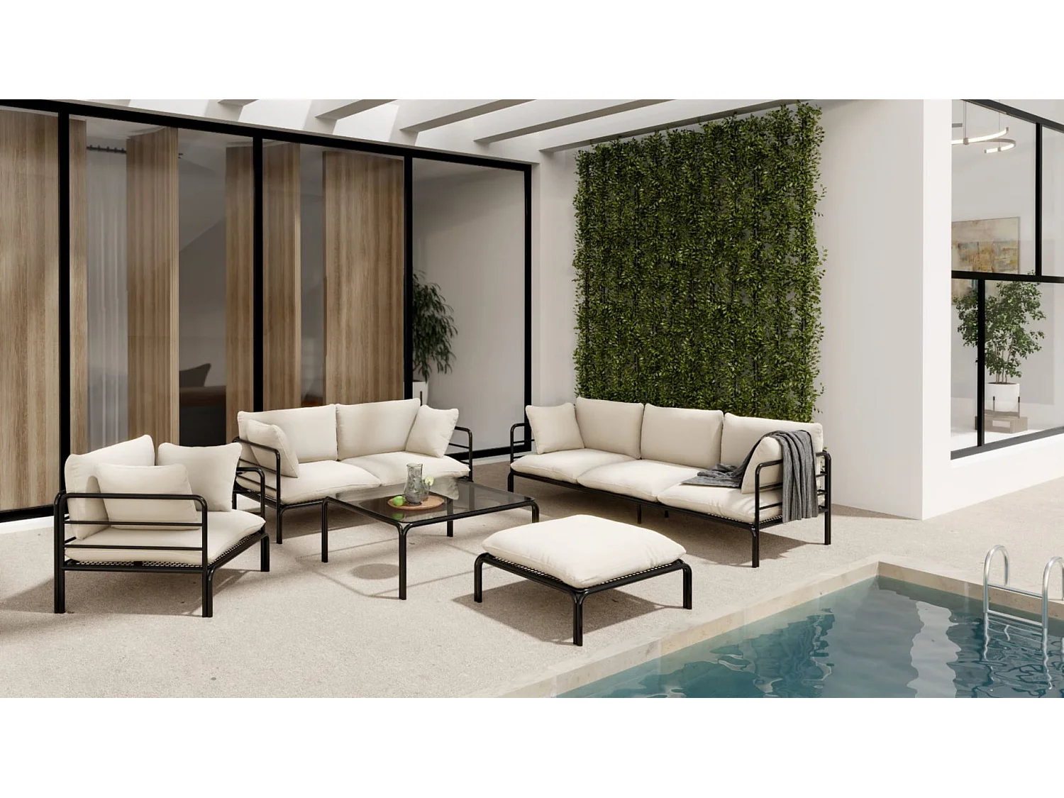 Garten-Sofa 3-Sitzer - wasserabweisend - beige/schwarz - WORCULLY