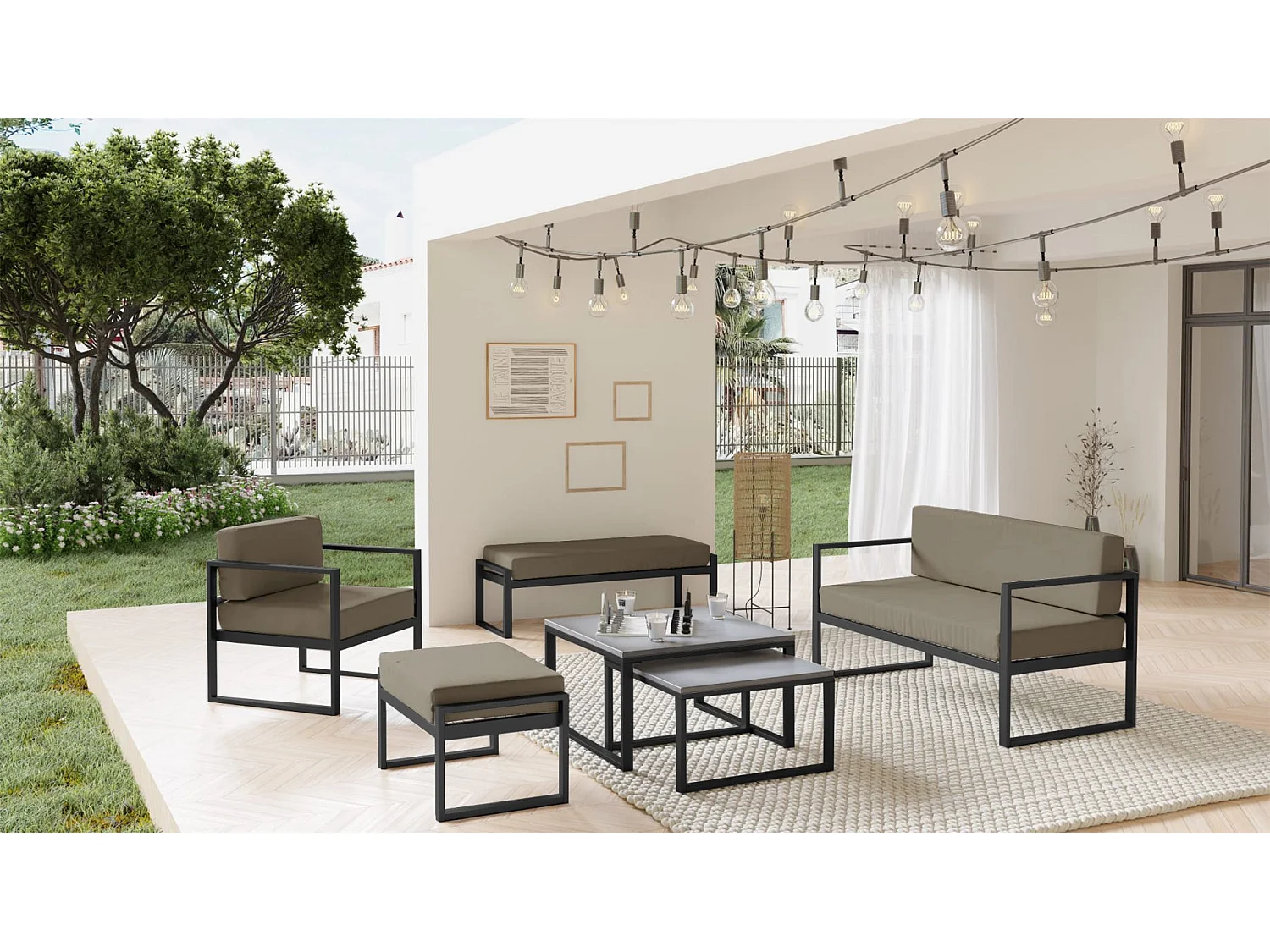 Garten-Sofa 2-Sitzer - wasserabweisend - hellbraun/schwarz - DYWILLY