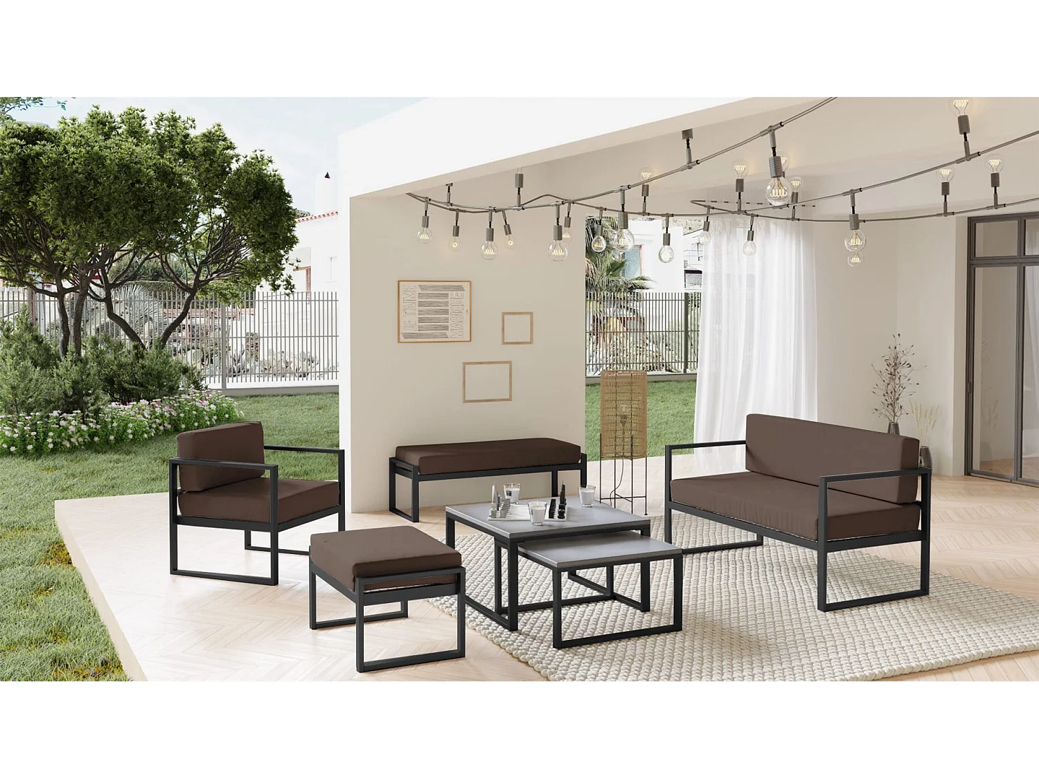 Garten-Sofa 2-Sitzer - wasserabweisend - braun/schwarz - DYWILLY