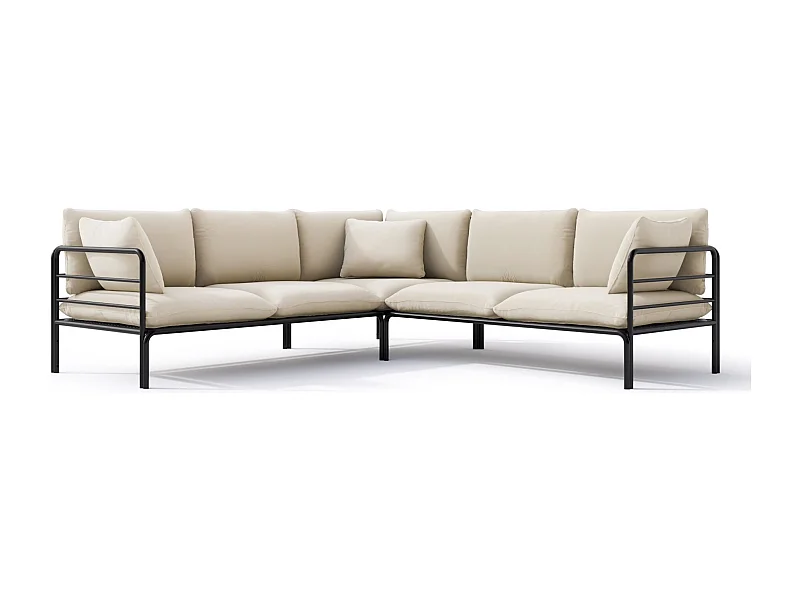 Gartenecksofa mit wasserfestem Bezug - Beige/schwarzes Gestell - WORCULLY