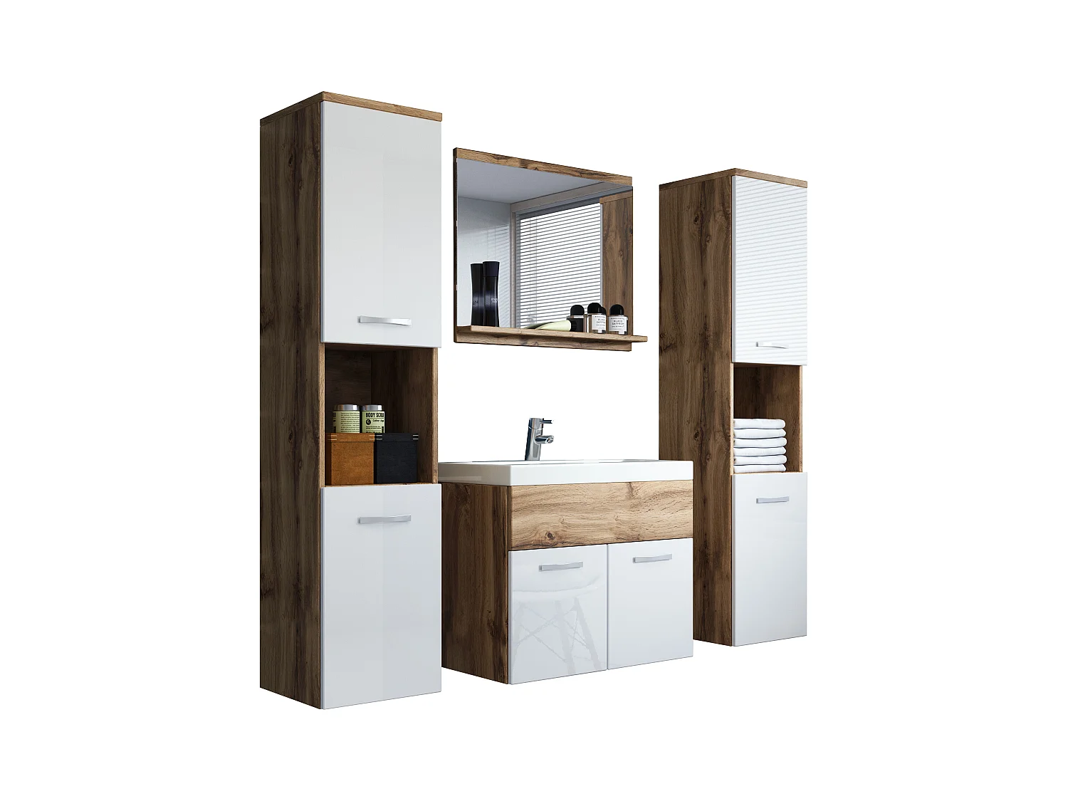 MINIO go for it, Meble łazienkowe MONTANA XL w kolorze dąb wotan/biały połysk