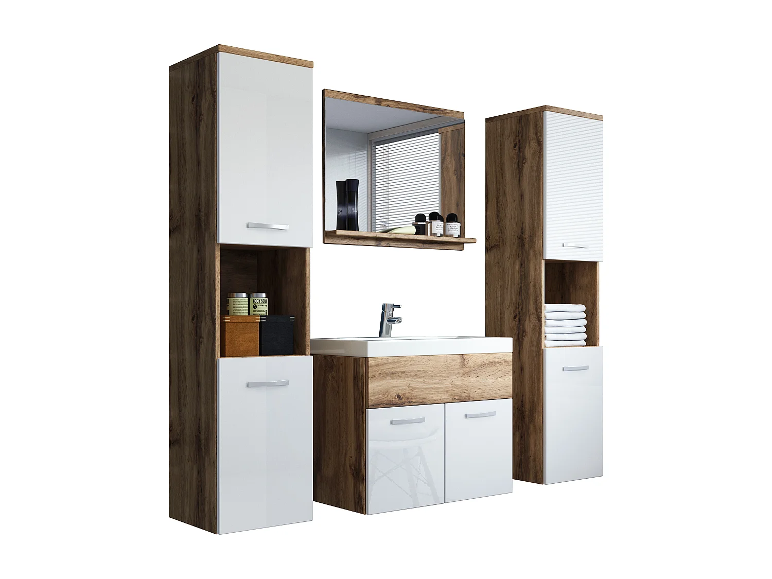 MINIO go for it, Meuble de salle de bain MONTANA XL en couleur chêne wotan/blanc brillant