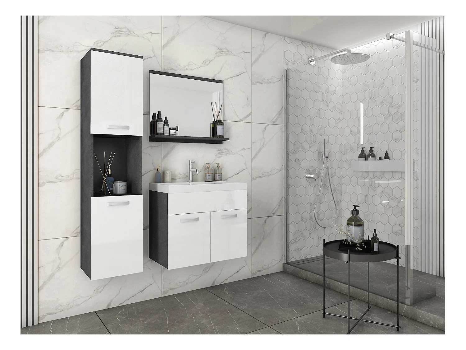 MINIO go for it, Meuble de salle de bain MONTANA en couleur matelas/blanc brillant