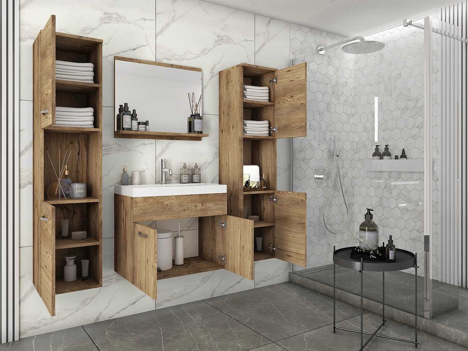 MINIO go for it, Badmöbel MONTANA XL in Farbe Kastanien Breslau