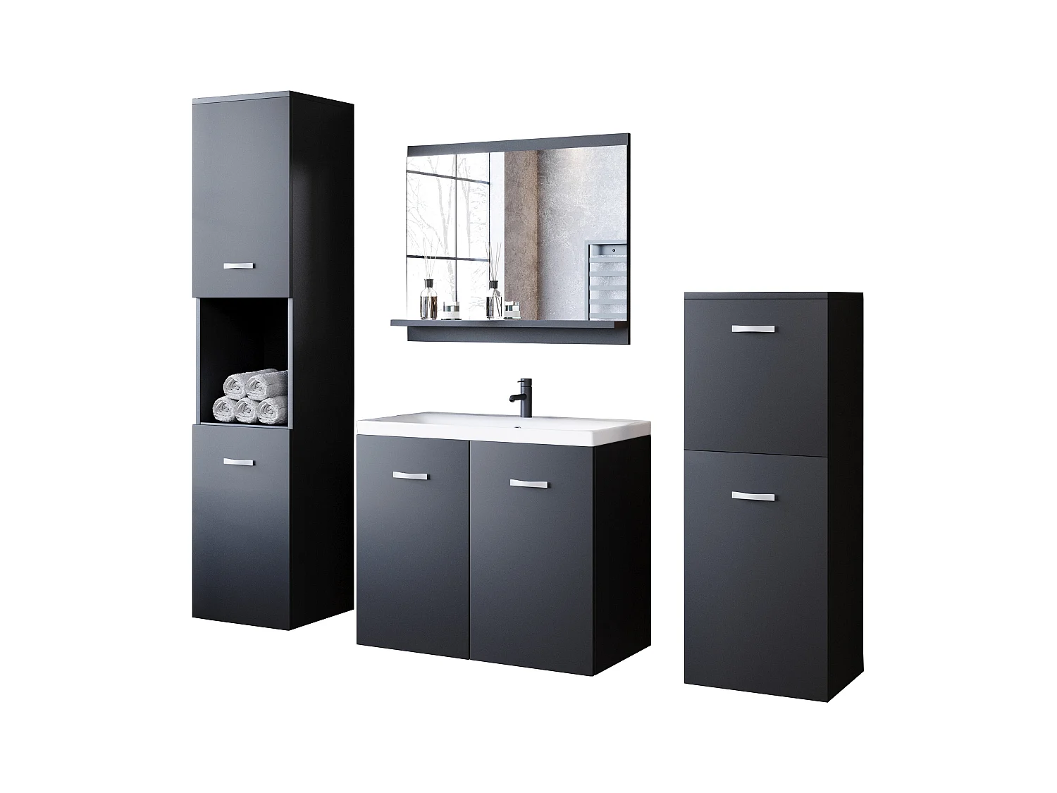 MINIO go for it, Meble łazienkowe MALAGA w kolorze czarny grafit