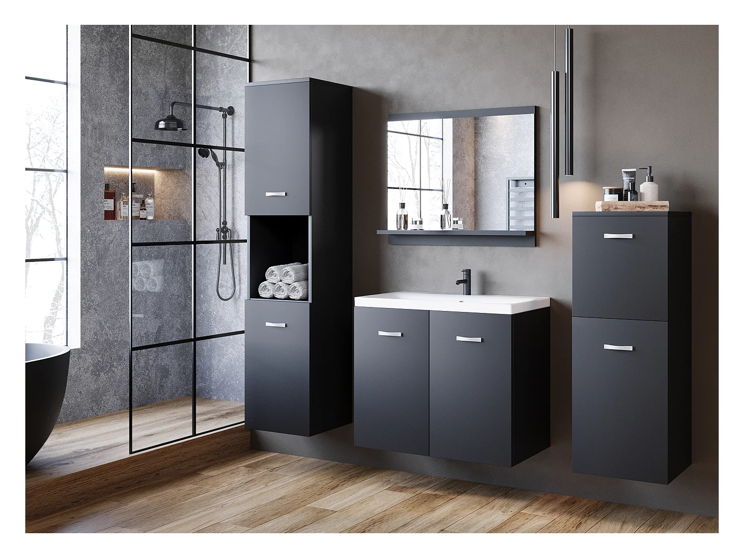 MINIO go for it, Meuble de salle de bain MALAGA en graphite noir