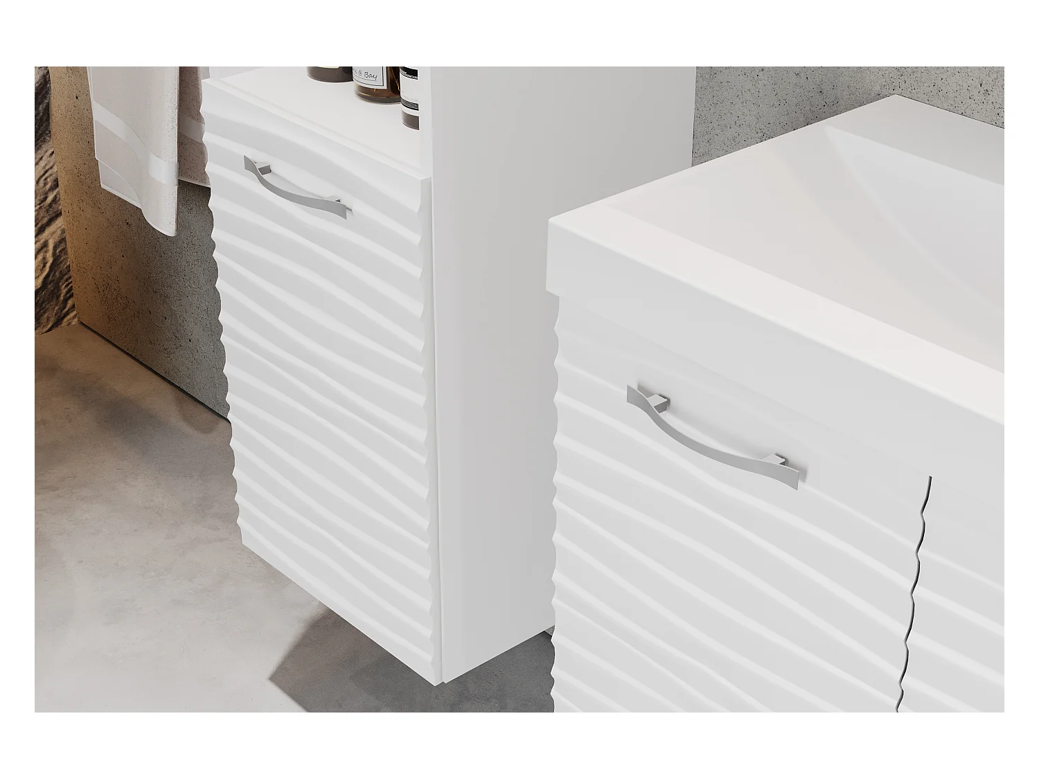 MINIO go for it, Badmöbel MALAGA in MDF weiß/weiß mit Wellenmuster