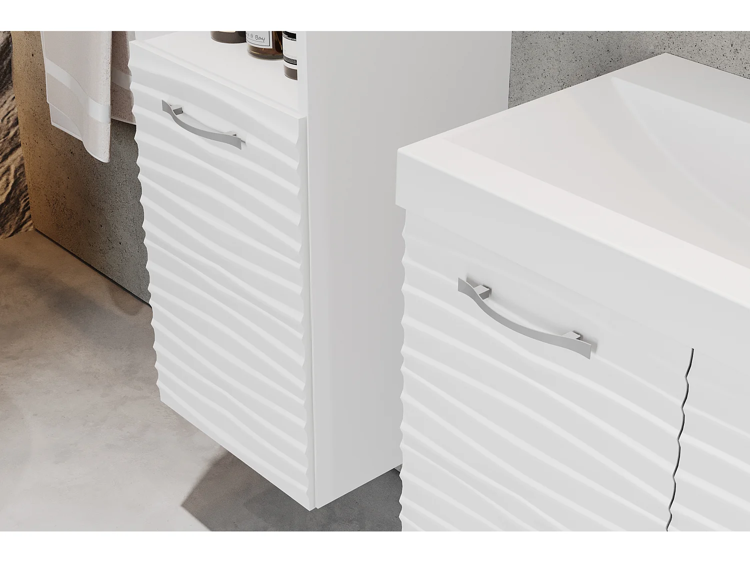 MINIO go for it, Badmöbel MALAGA in MDF weiß/weiß mit Wellenmuster