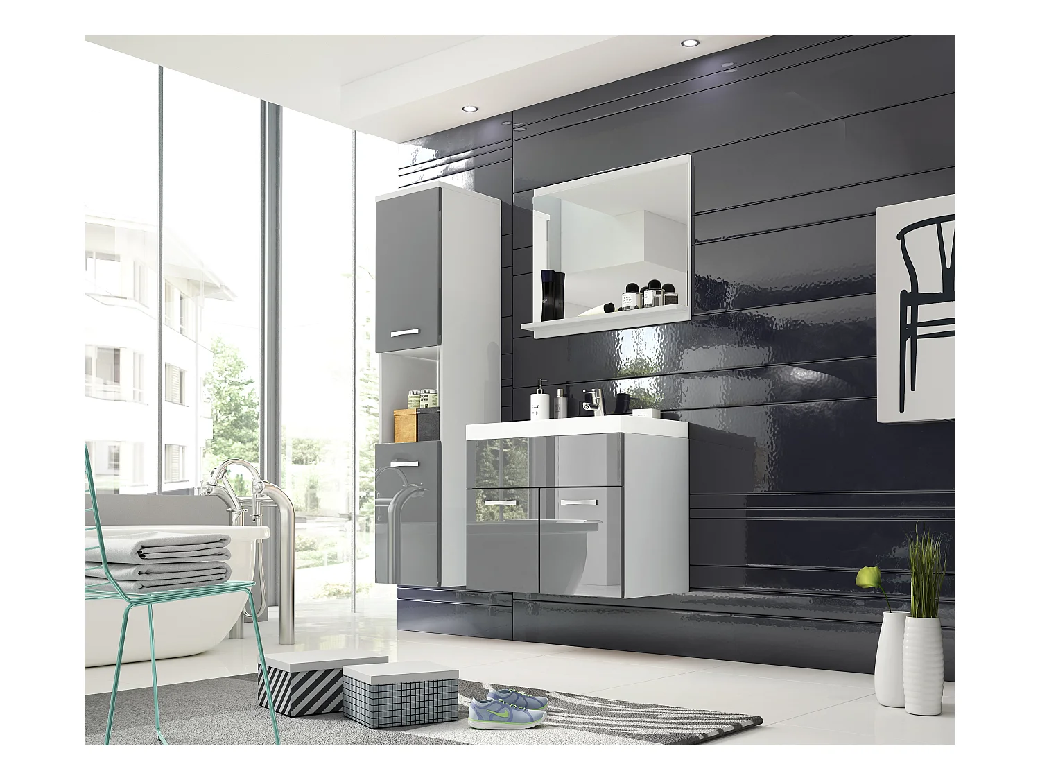 MINIO go for it, Meuble de salle de bain MONTANA en couleur blanc/gris brillant