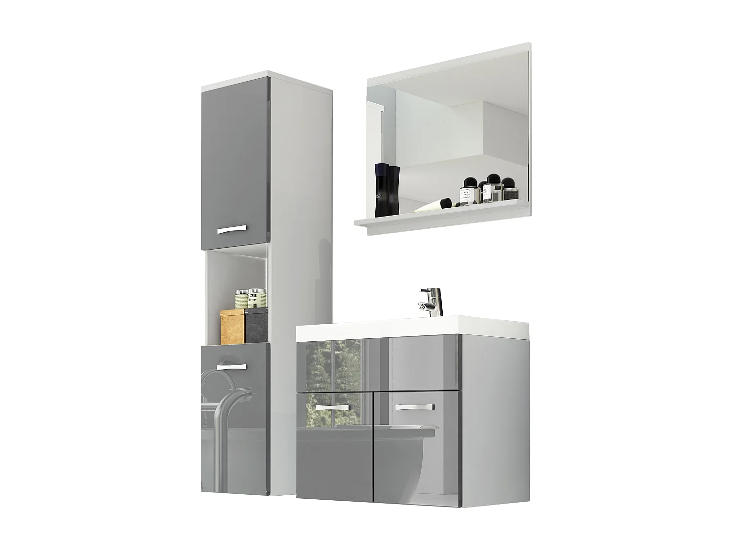 MINIO go for it, Meble łazienkowe MONTANA w kolorze biały/szary połysk