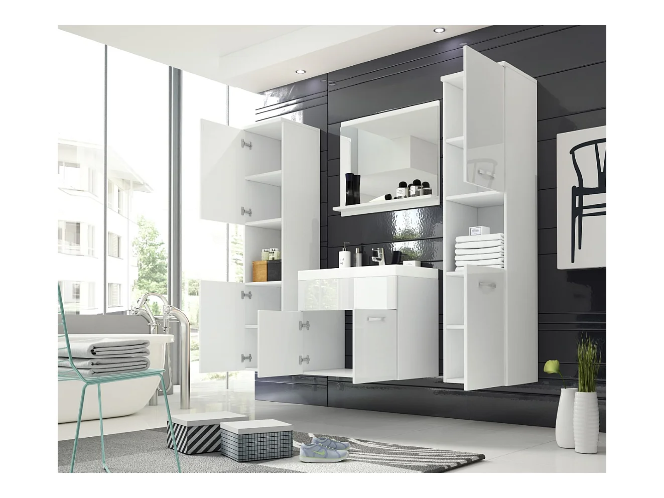 MINIO go for it, Meble łazienkowe MONTANA XL w kolorze biały/biały połysk