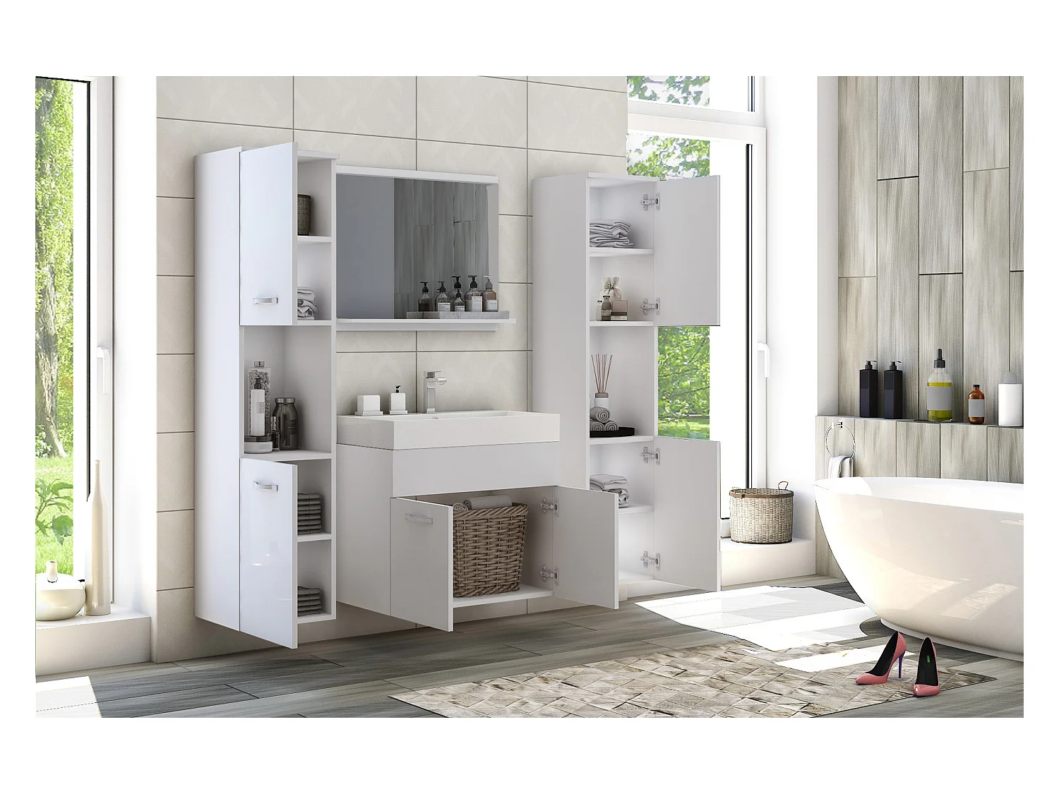 MINIO go for it, Meble łazienkowe MONTANA XL w kolorze biały/biały połysk